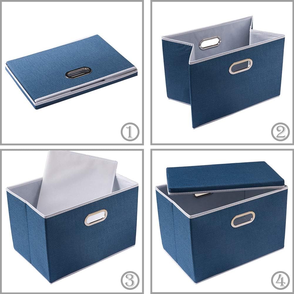 PRANDOM Large Foldable Storage Bin with Lid [1-Pack] Linen Fabric Decorative Storage Box Organizer Containers Basket Cube with Handles Divider for Bedroom Closet Office Living Room (17.7x11.8x11.8")