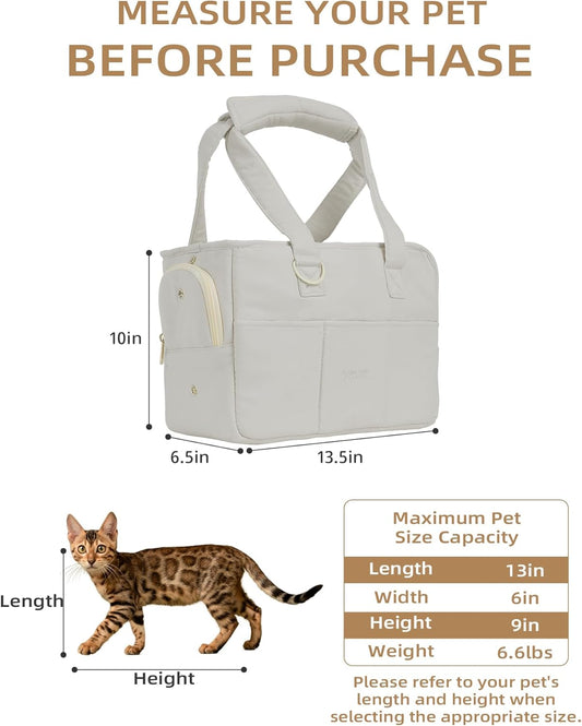 Dog Purse Carrier for Small Dogs Rabbit cat with Large Pockets, Cotton Bag, Dog Carrier Soft Sided, Collapsible Travel Puppy Carrier (Grey, 13.6" L x 6.5" W x 10" H) - PuriLite