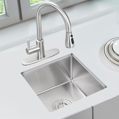 MENATT 20-inch Undermount Kitchen Sink, SUS304 Stainless Steel Handmade Single Bowl Kitchen Sink with Sink Strainer (Brushed), 20"x16"x9"