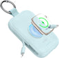 RORRY CharmGo Portable Charger, 5000mAh Portable Charger Power Bank with Built-in Cables, Travel Keychain Battery Pack for Apple Watch Ultra 3/2/10/9/8/Ultra/7/6/SE, iPhone 17/16/15, Blue