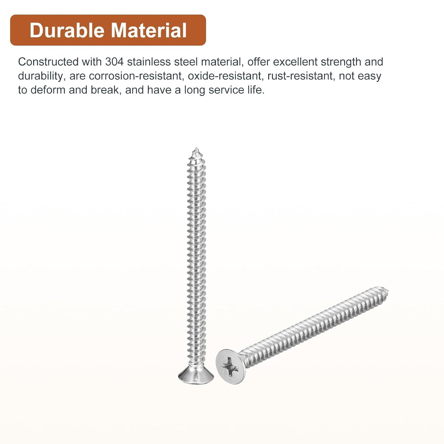 DTGN 100Pcs #8x1 Flat Head Wood Screws, 304 Stainless Steel Phillips Self Tapping Screws - Good for Woodworking, Furniture - Silver