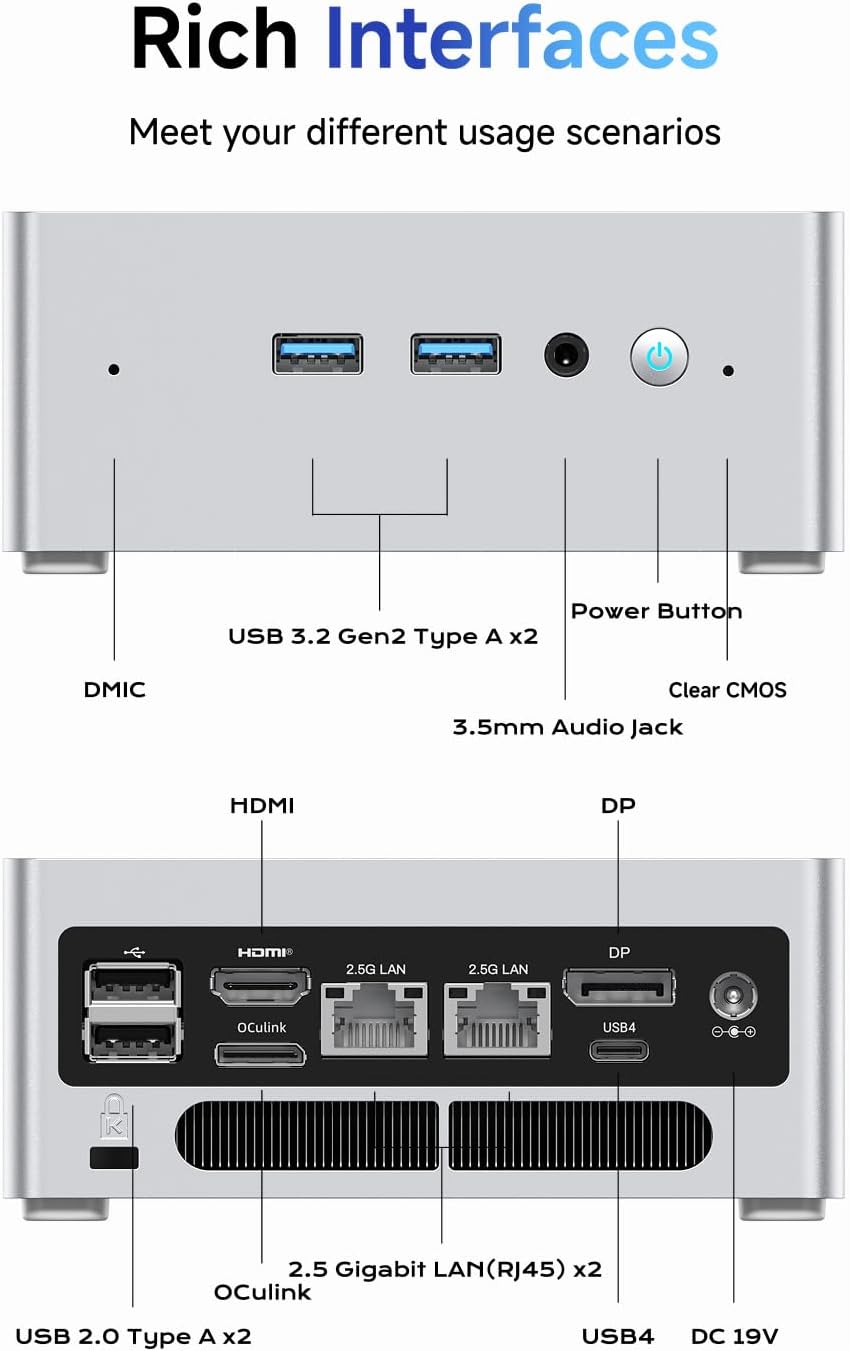 MINISFORUM NAB8 Plus Mini PC, Intel Core i7-12800H (14C/20T, up to 4.8GHz), 32GB DDR4 1TB M.2 SSD, HDMI/DP /USB4,2.5 Inch HDD/SSD Slot,USB-A x 4,2x2.5G LAN/Wi-Fi6E / BT5.3,Oculink Support