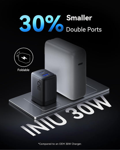 INIU USB C Charger, 2-Pack 30W PD QC 3.0 Dual Port Fast Charging Type C Charger Block With 5ft USB-C Cable, Compact USB C Wall Charger with Foldable Plug for iPhone 16 15 14 Pro Max Samsung S23, White