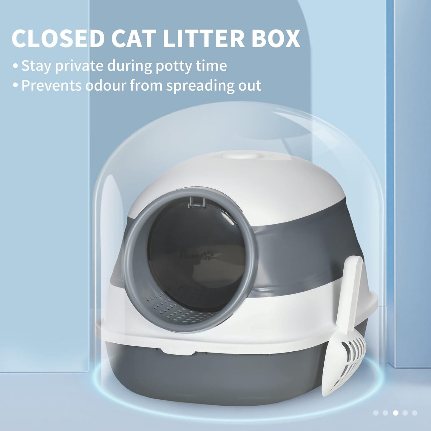 PawHut Foldable Large Cat Litter Box with Lid, Covered Kitten Litter Box w/Automatic Cat Litter-Proof Sides, Deodorization, Easy to Clean, White and Grey