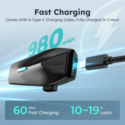 ASMAX S1 Mesh Motorcycle Bluetooth Headset – Smart Voice Control Helmet Intercom for 8 Riders, Bluetooth 5.4, Noise Cancellation, FM Radio, IPX7 Waterproof, Music Sharing & FOTA Update