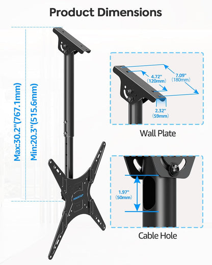 MOUNTUP Ceiling TV Mount for Most 24''-65'' TVs, Hanging TV Ceiling Mount for 32 43 50 55 60 65 inch TVs, Full Motion Height Adjustable TV Mount Bracket, Holds up to 99lbs, Max VESA 400x400mm, MU0039
