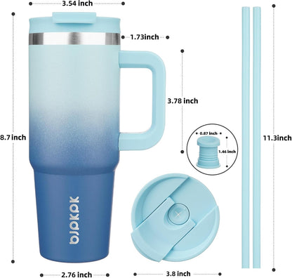 BJPKPK Tumbler with Handle and Straw 30oz Insulated Tumbler Cups with Lid Stainless Steel Travel Coffee Mug,Indigo Black