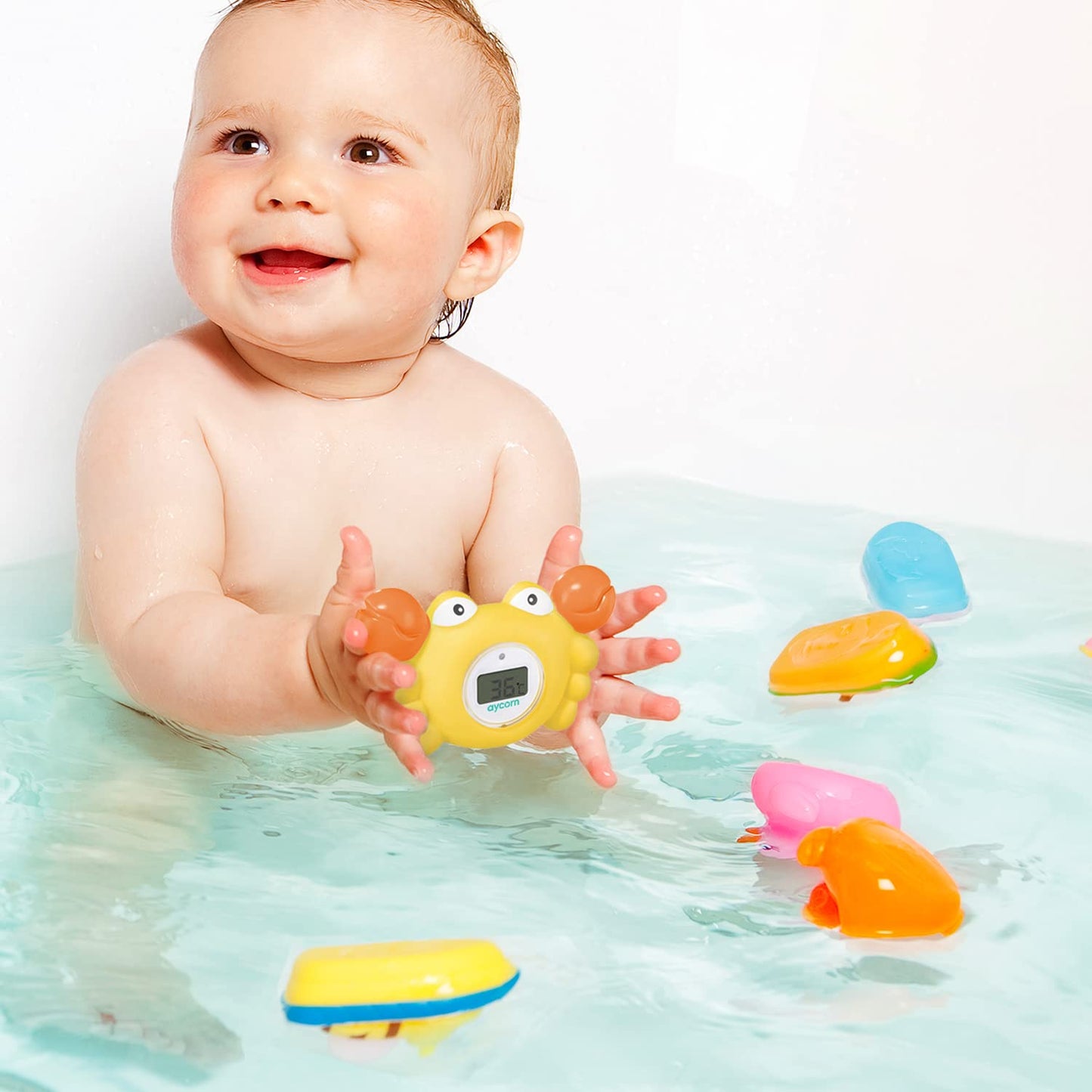 Aycorn Digital Baby Bath Thermometer Baby Safety - Celsius Water Temperature Thermometer & Room Thermometer with LED Display and Temperature Warning - Infant Baby Bath Toys Floating Toy Thermometer