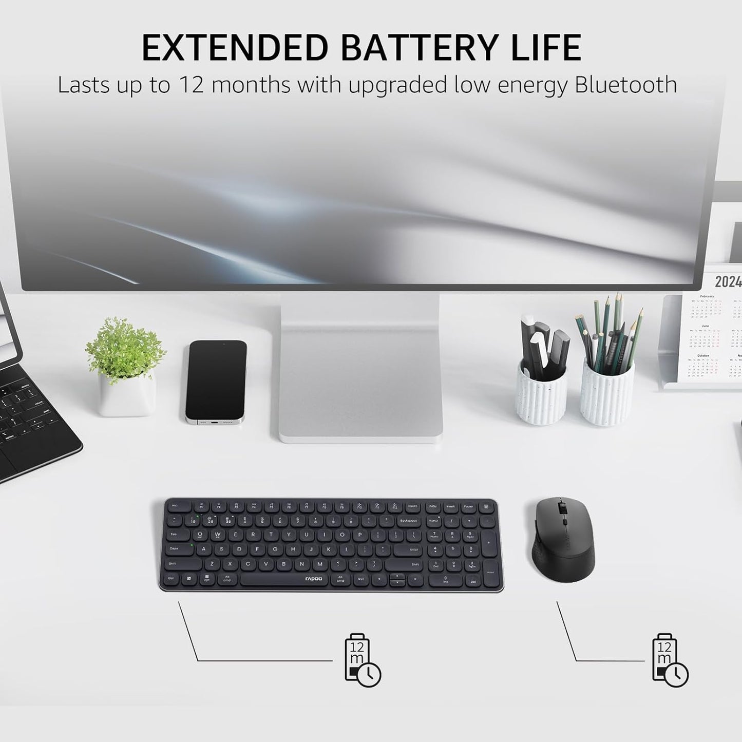 RAPOO Keyboard and Mouse Wireless - 9010M Multi-Device Wireless Keyboard Mouse Combo, 2.4GHz/Bluetooth 5.0/4.0 Wireless Keyboard Mouse Set for Windows/Mac/Linux/Chrome, Support 4 Devices, Silent Click