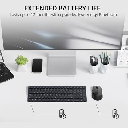 RAPOO Keyboard and Mouse Wireless - 9010M Multi-Device Wireless Keyboard Mouse Combo, 2.4GHz/Bluetooth 5.0/4.0 Wireless Keyboard Mouse Set for Windows/Mac/Linux/Chrome, Support 4 Devices, Silent Click