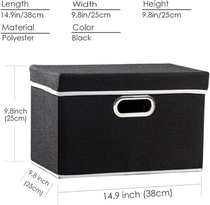 PRANDOM Large Foldable Storage Bin with Lid [1-Pack] Linen Fabric Decorative Storage Box Organizer Containers Basket Cube with Handles Divider for Bedroom Closet Office Living Room (17.7x11.8x11.8")