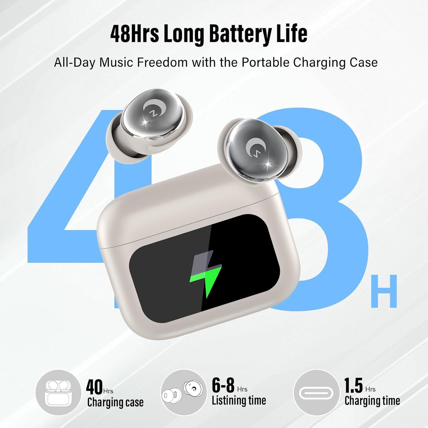 VEKJ Sleep Earbuds, Bluetooth 5.4 Mini Wireless Ear Euds with Multifunctional Touch Screen, 48H Bass Stereo Headphones with Sleep Mode/5 EQ Modes/ENC Noise Cancelling, IPX7 Earphones for iOS Android