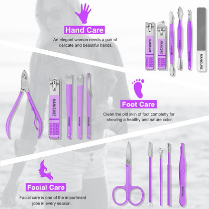 Manicure Set Professional Nail Clippers Pedicure Kit, 16 pcs Stainless Steel Nail Care Tools Grooming Kit with Luxurious Travel Leather Case for Thick Nails Men Women Gift (Black)