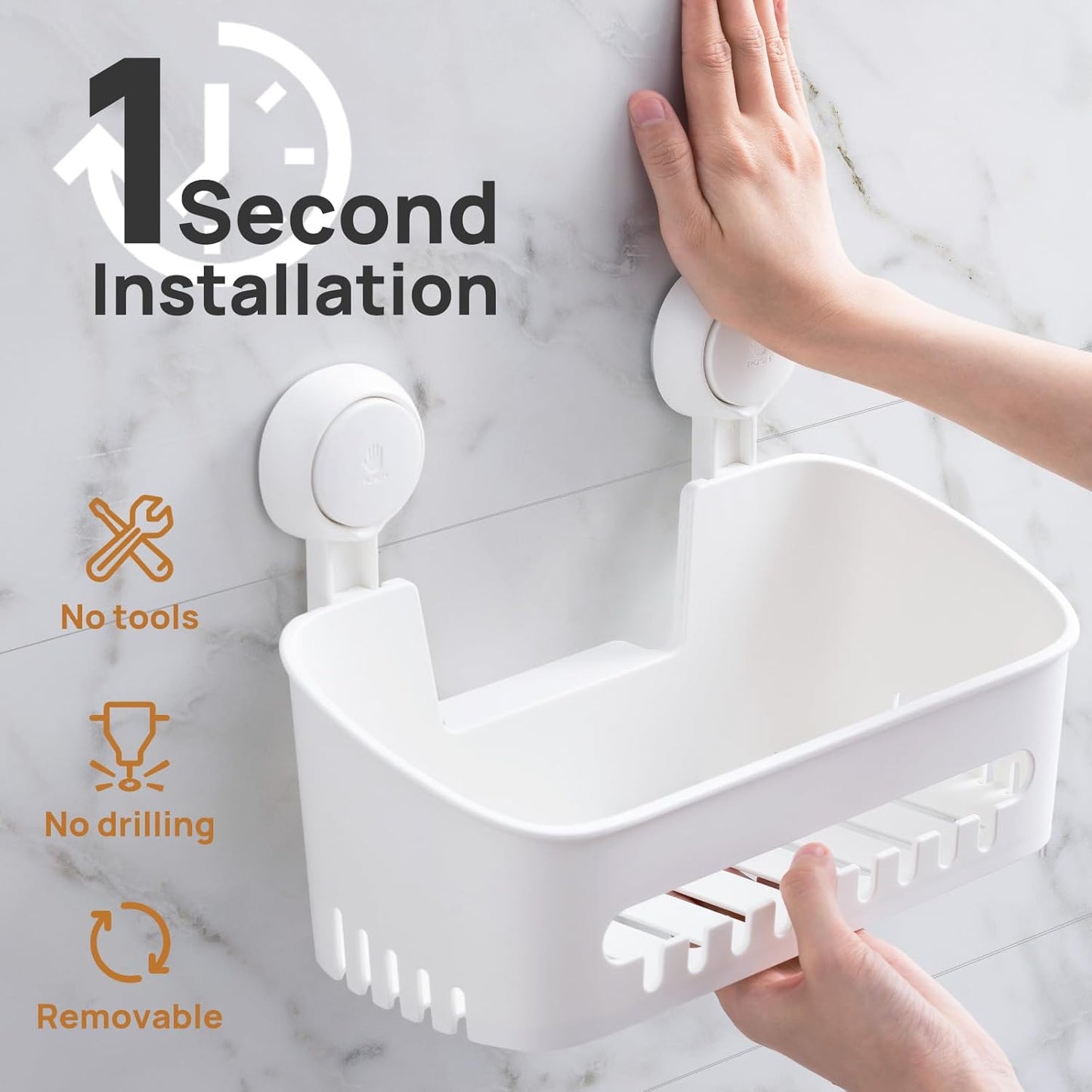 Suction Cup Shower Caddy Set of 2 – No Drill Bathroom Organizer Shelf with Strong Suction, Adjustable Wall-Mounted Shower Storage Basket, Easy Install Bathroom Organizer - PuriLite