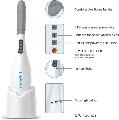 RENPHO Rechargeable Hand Held Massager, Cordless Electric Back Massager for Neck, Shoulder, Foot, Leg, Calf, Gifts for Women Men