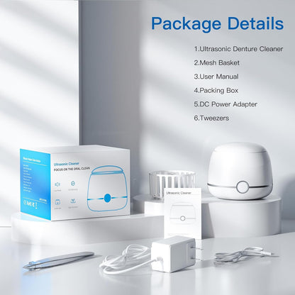 Midomi 45kHz Retainer Denture Cleaner Machine, Upgraded Jewelry Cleaner, 5min and 10min Timer with Rechargable Top Cover, 200ml Dental Cleaning Pod, MouthGuard Cleaner for Aligner NightGuard