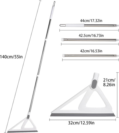 Rubber Squeegee Broom for Pet Hair, Magic Broom Sweeping Water, Multifunction Scraping Silicone Broom, Long Handle Squeegee for Floor, Wall, White, 1-Pack & 1 * Broom Head Replacement