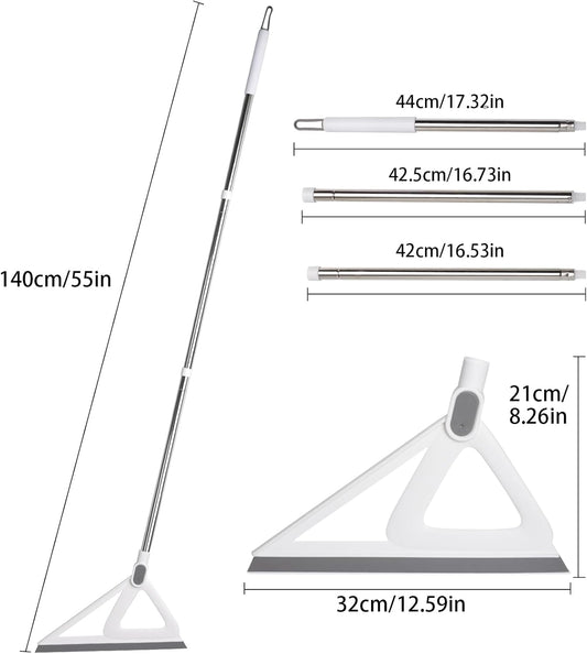 Rubber Squeegee Broom for Pet Hair, Magic Broom Sweeping Water, Multifunction Scraping Silicone Broom, Long Handle Squeegee for Floor, Wall, White, 1-Pack & 1 * Broom Head Replacement