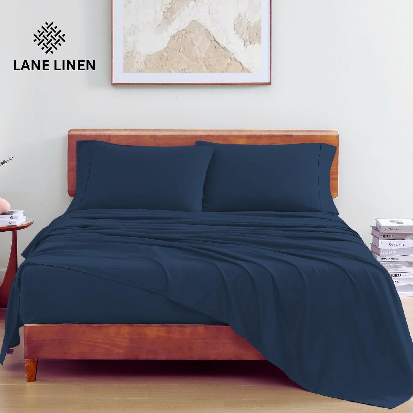 Lane Linen 100% Organic Cotton Queen Sheet Set, 4-Piece Percale Bed Sheets for Queen Bed - Soft, Breathable, Hypoallergenic, Deep Pocket Fits Mattress Up to 15" Deep, Hotel Quality Sheets - White