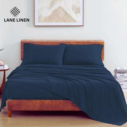 Lane Linen 100% Organic Cotton Queen Sheet Set, 4-Piece Percale Bed Sheets for Queen Bed - Soft, Breathable, Hypoallergenic, Deep Pocket Fits Mattress Up to 15" Deep, Hotel Quality Sheets - White