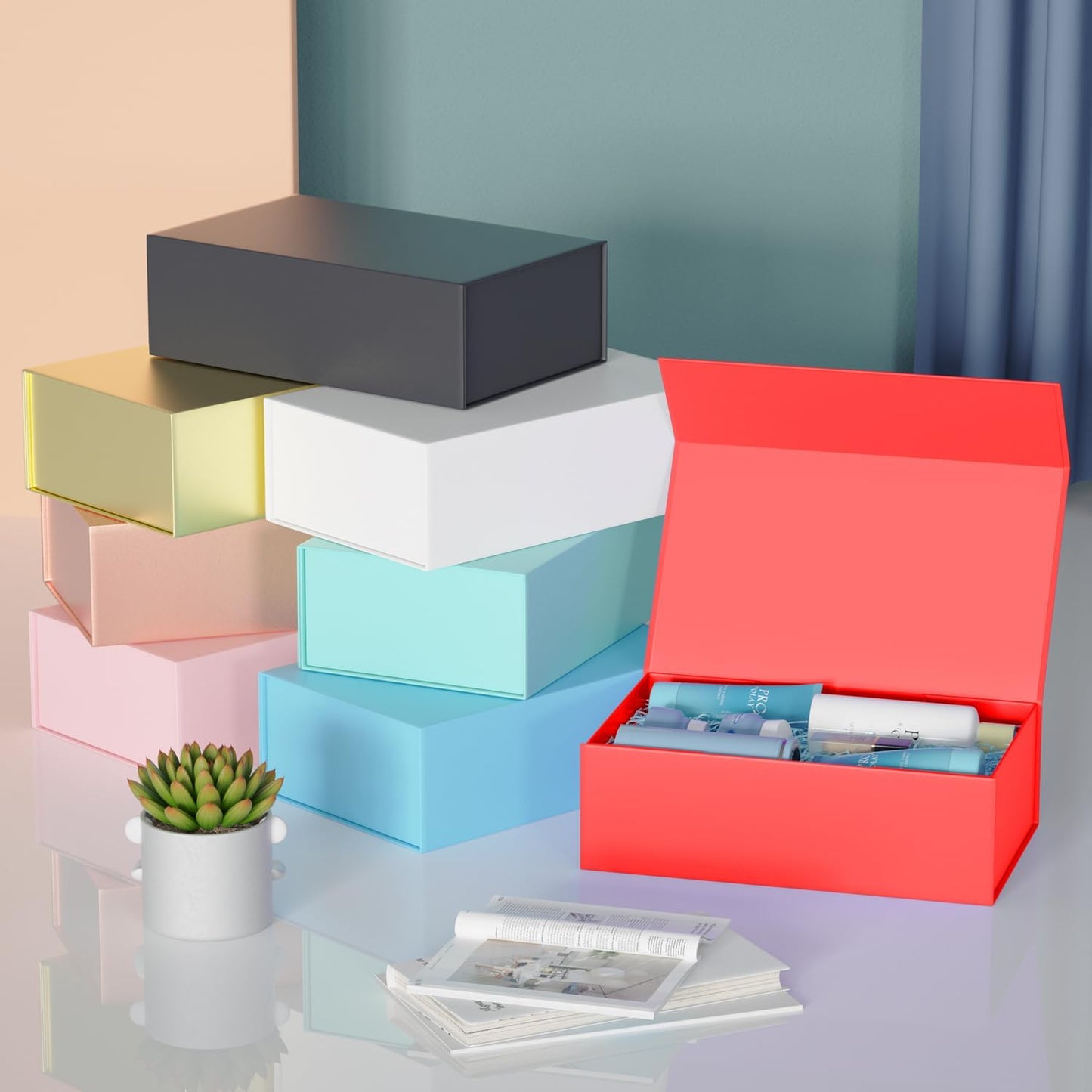 Black Gift Box, 9.5x6x3 Inch Gift boxes for Presents with Lids Magnetic Closure Rectangle Collapsible for Groomsman Proposal Box, Wedding, Christmas, Halloween, Birthday Gifts Packging