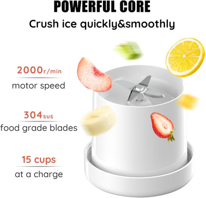 Mini Portable Blender, Cordless, Food Grade Material, 12fl oz, Magnetic Charging, Waterproof, Fresh & Light, Personal Blender for Shakes & Smoothies (Clear/Pink)