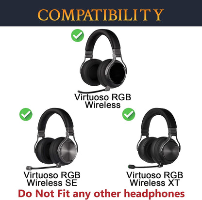 SOULWIT Ear Pads Replacement for Corsair Virtuoso RGB Wireless XT SE Gaming Headset, Earpads Cushions with Mesh Fabric, High-Density Noise Isolation Foam, Added Thickness - Black