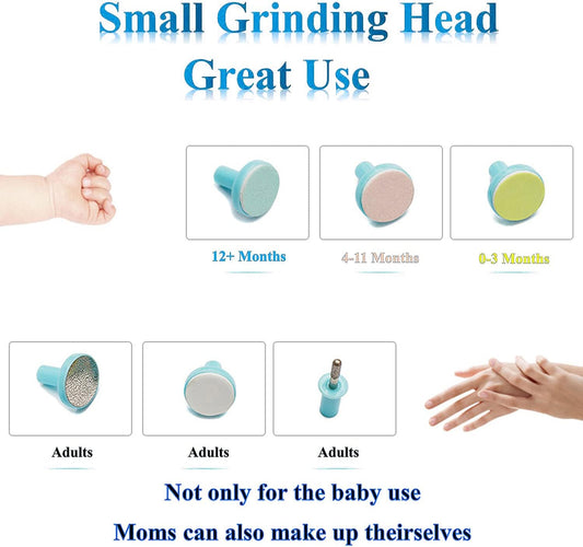 Baby Nail Trimmer - Electric Safe Baby Nail File, Trim Polish Grooming kit, Safe for Infant Newborn Toddler Girls Boys Adults, with LED Light, 6 Grinding Heads, Blue - PuriLite