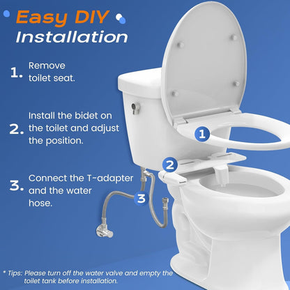 SAMODRA Ultra-Slim Bidet, Minimalist Bidet for Toilet with Non-Electric Dual Nozzle (Frontal & Rear Wash) Adjustable Water Pressure, Fresh Water Bidet Toilet Seat Attachment, Easy to Install