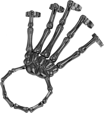 Skeleton Hand Bracelet with Ring Halloween Skull Bracelet Halloween Ghost Claw Bangle Ornament Flexible Alloy Skull Wristband for Party Cosplay 1PC