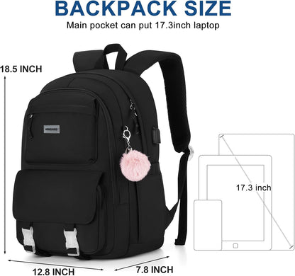 WINDARS Backpacks for Girls, 15.6 Inch School Bag Cute Waterproof laptop Bookbag Large College Backpack for Teen Women Students Anti Theft Travel Daypack Black