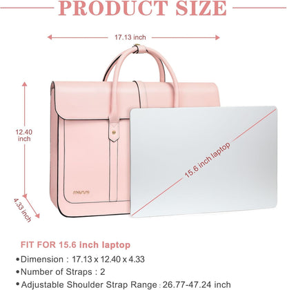 MOSISO Laptop Bag for Women, PU Leather Laptop Shoulder Bag Convertible Backpack, Work Travel Computer Bag with Bowknot - PuriLite