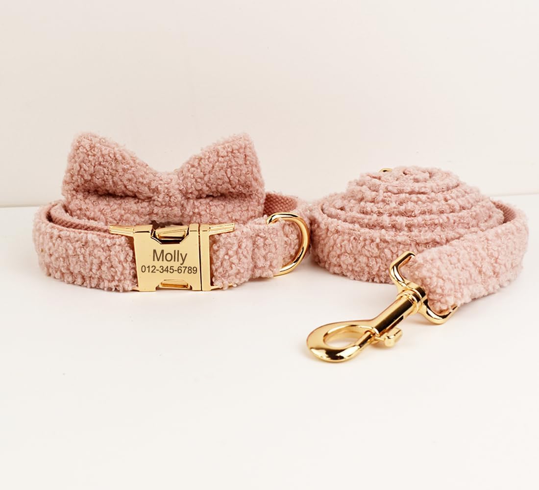 Custom Dog Collar with Metal Buckle - Pet Collars Personalized with Name and Phone Number (Plaid)