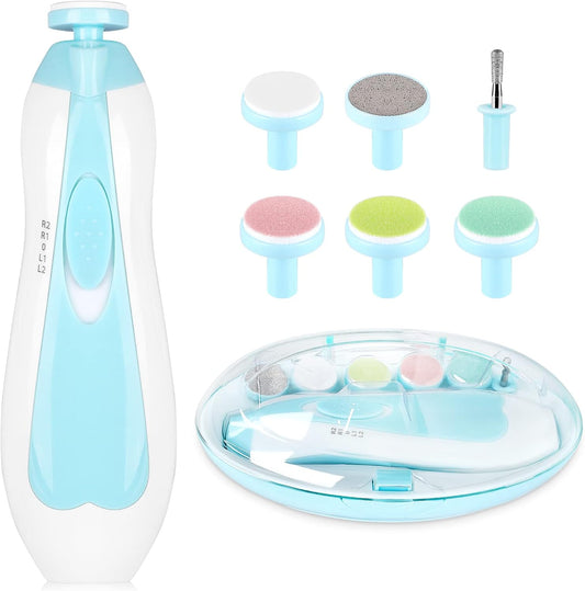 Qunlions life Electric Nail File Drill for Baby, No Sharp Claws Hurt, 6 in 1 Safety Cutter Trimmer Clipper for Toes and Fingers (Blue) - PuriLite