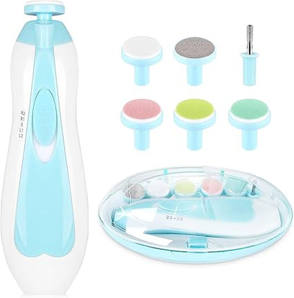 Qunlions life Electric Nail File Drill for Baby, No Sharp Claws Hurt, 6 in 1 Safety Cutter Trimmer Clipper for Toes and Fingers (Blue)