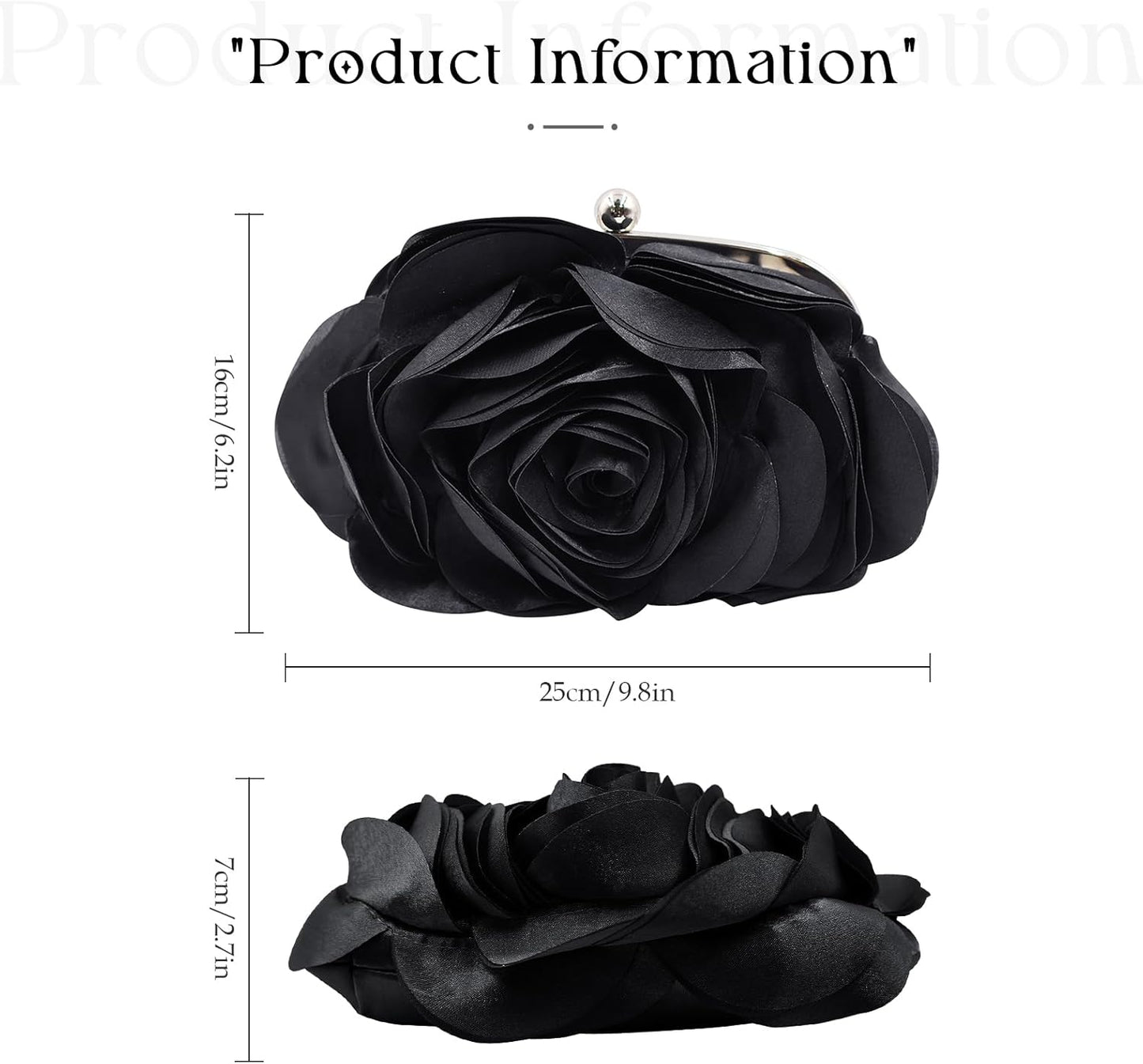 JAMBHALA Mini Women Rose Clutch Bags Evening Handbag with Detachable Chain for Wedding Party