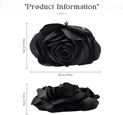 JAMBHALA Mini Women Rose Clutch Bags Evening Handbag with Detachable Chain for Wedding Party