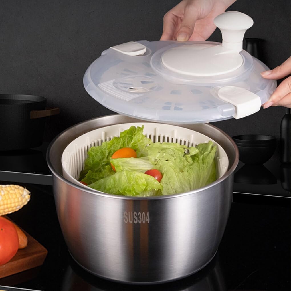 ciopswslk Stainless Steel Bowl Salad Non-Slip Base for Stable Salad Mixing Stainless Steel Salad Spinners Lettuce Spinners, Stainless Steel