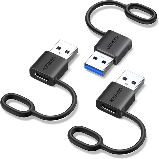 UGREEN USB to USB C Adapter 3 Pack, 10Gpbs Data Transfer USB A to USB C Adapter Hanging Loop at The End Enhanced Stability,Type C Car Charger Adapter for iPhone,Galaxy,PC/Laptop,Hard Drive Enclosure