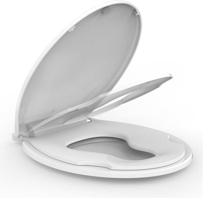 White Elongated Toilet Seat, Slow Close Toilet Cover Seat for Easy Clean and Stain-Resistant, Plastic Toilet Seat with Cover, Quick-Release Hinges and Quick-Attach Hardware