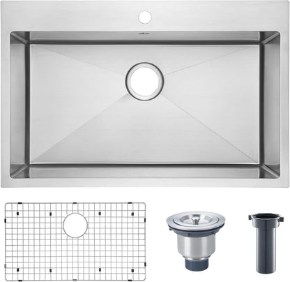 Yutong 16" x 20" Top-Mount/Drop in SS304 Stainless Steel Kitchen Black Sink Single Bowl Without Grid