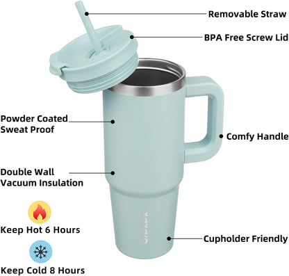 BJPKPK Tumbler with Handle and Straw 30oz Insulated Tumbler Cups with Lid Stainless Steel Travel Coffee Mug,Indigo Black