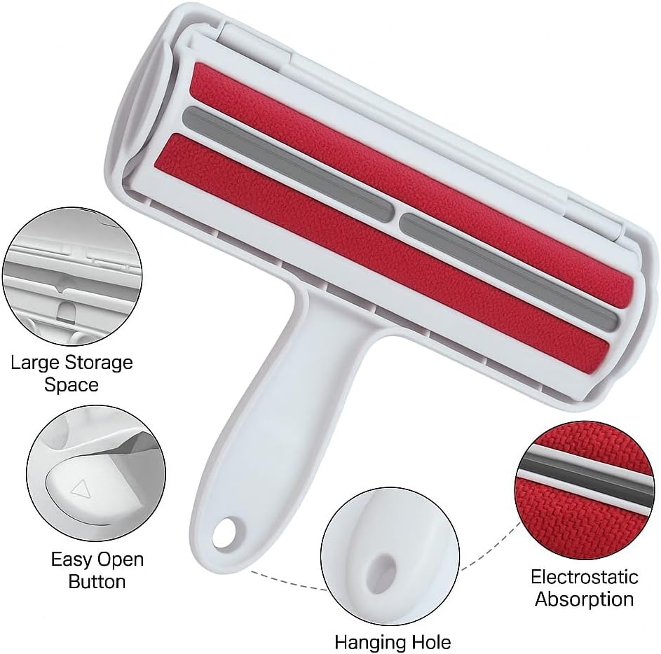 Pet Hair Remover Roller, Reusable Animal Hair Removal Brush for Dogs and Cats, Self Clean Pet Fur from Carpet, Furniture, Rugs, Laundry, Clothes and Bedding, Sofa (Red)