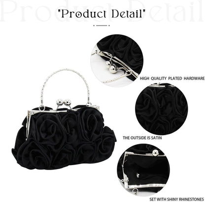 JAMBHALA Women Evening Clutch Bag Floral Satin Purses with Detachable Strap for Wedding, Party, Prom