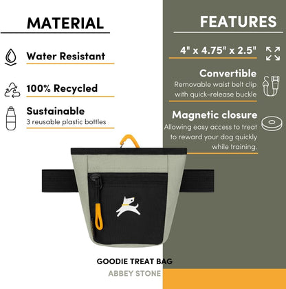 OllyDog Goodie Treat Bag, Dog Treat Pouch, Waist Belt Clip for Hands-Free Training, Magnetic Closure, Dog Training and Behavior Aids, Three Ways to Wear (Raven S'25)