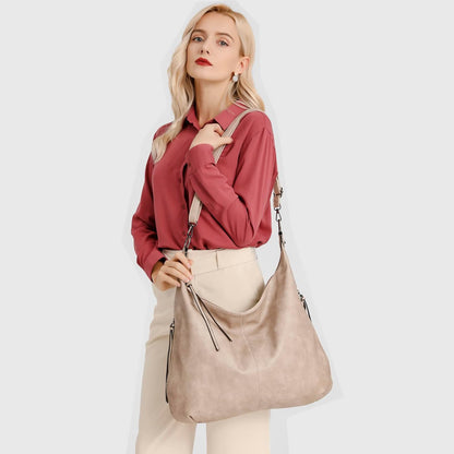 Ashioup Hobo Bags for Women Soft PU Leather Shoulder Bag Vintage Slouchy Handbag with Zipper