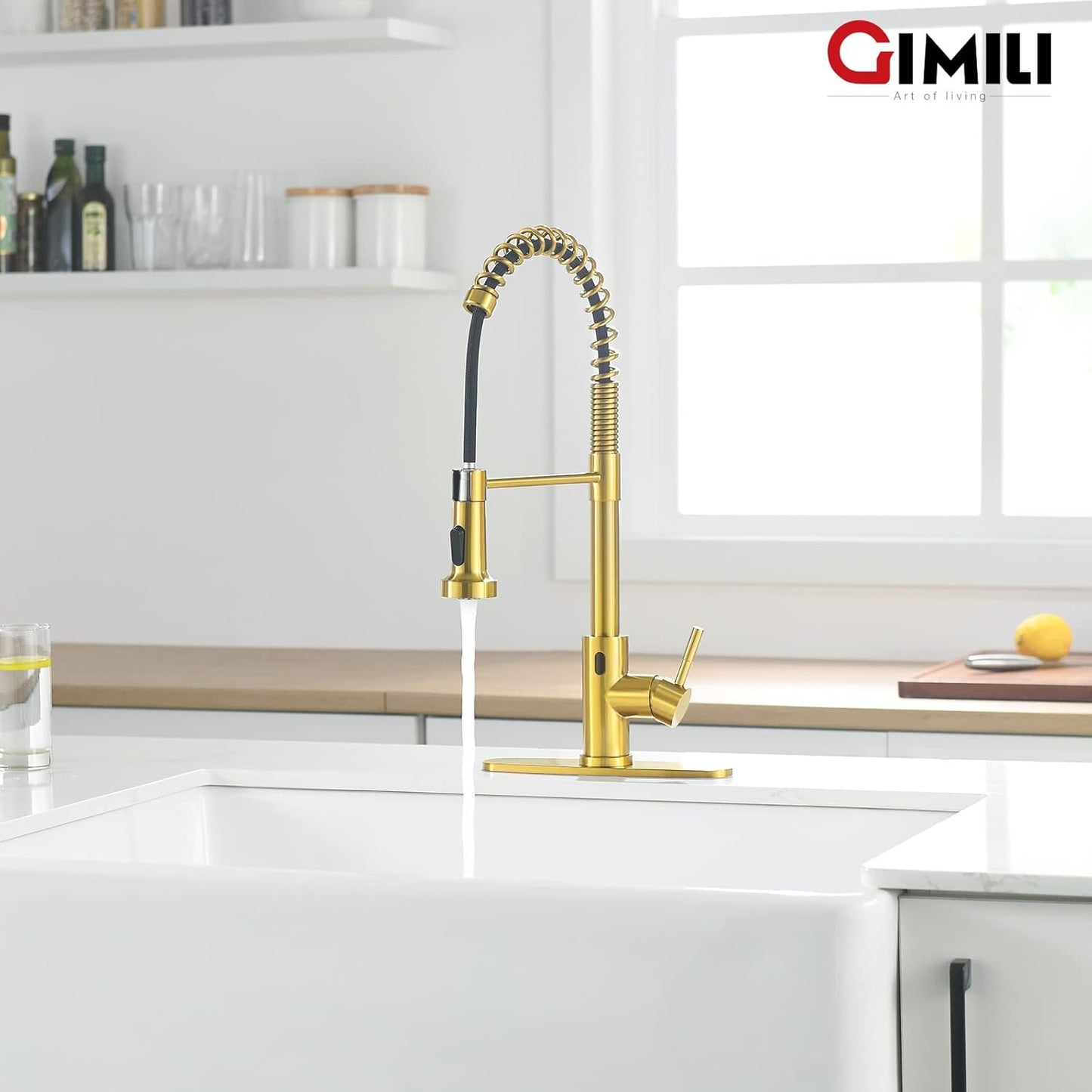 GIMILI Touchless Spring Kitchen Faucet with Pull Down Sprayer, Single Handle Motion Sensor Activated Hands-Free Kitchen Sink Faucet, Single Hole Smart Kitchen Faucet, Solid Brass, Matte Black