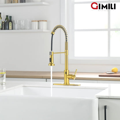 GIMILI Touchless Spring Kitchen Faucet with Pull Down Sprayer, Single Handle Motion Sensor Activated Hands-Free Kitchen Sink Faucet, Single Hole Smart Kitchen Faucet, Solid Brass, Matte Black