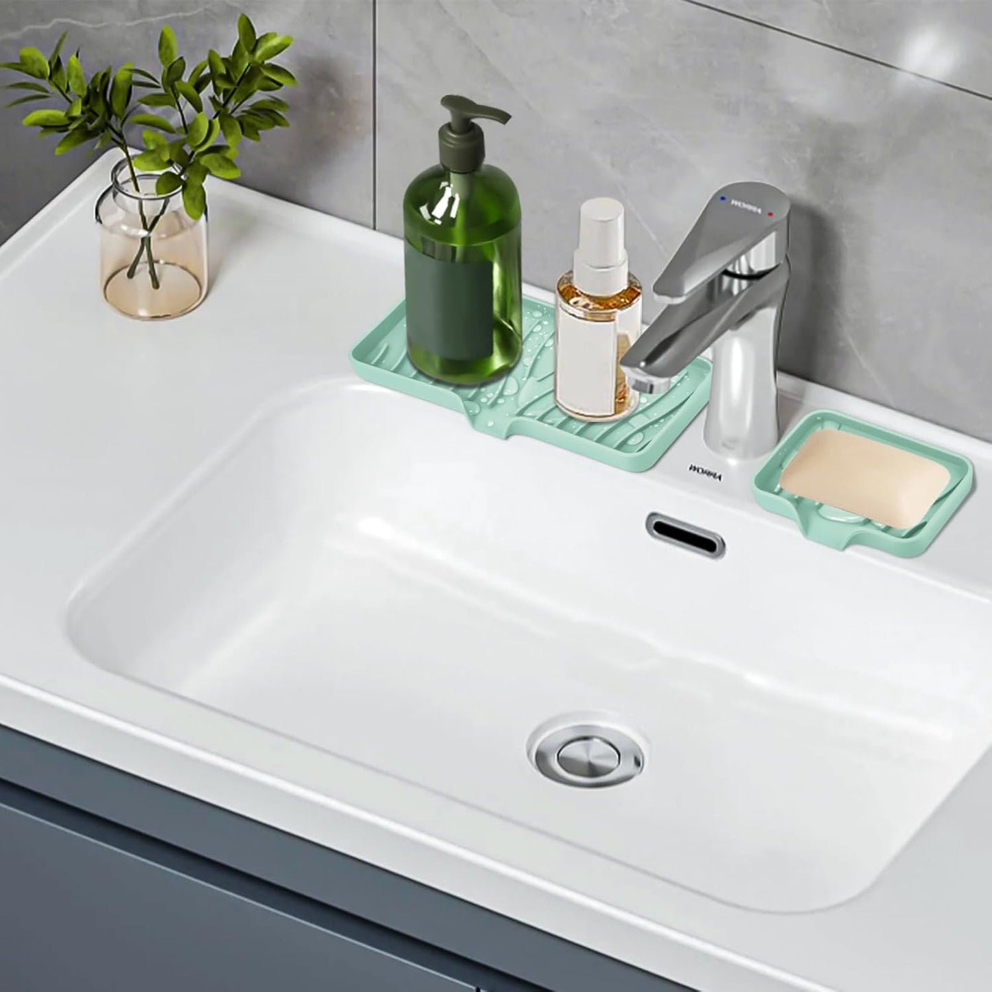 TIKNIK Silicone Dish Drying Mat for Kitchen Counter, Dish Drying Pad, Non-Slip Drain Pad with Built-in Drain, Heat Resistant Stone Drying Mat(40 L x 33 W cm, Grey)