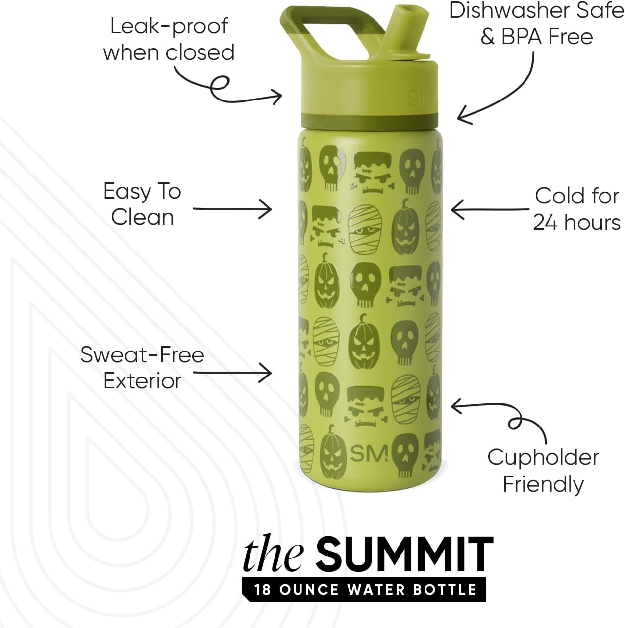 Simple Modern Halloween Kids Summit Water Bottle with Straw Lid | 18oz Stainless Steel Cup Insulated Tumbler for Boys, Girls, School | Monster Mash